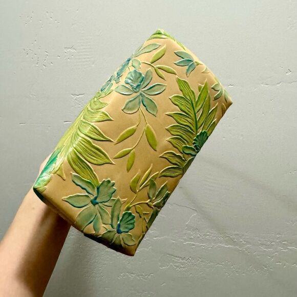 Handmade Genuine Leather Floral Embossed Top Handle Purse & 2 Chain Styles - Picture 13 of 15